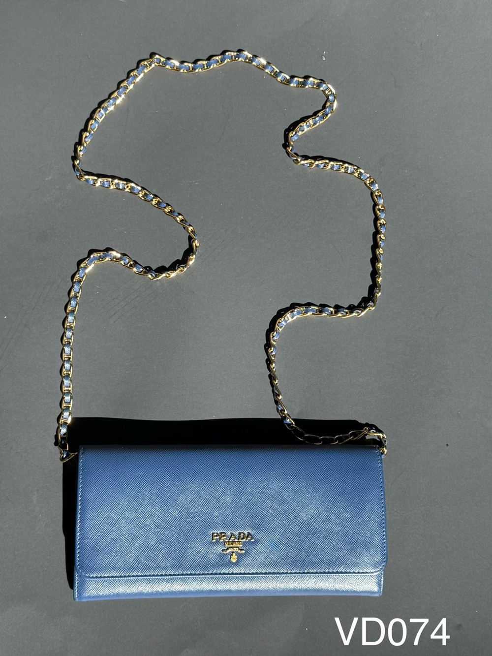 Prada Saffiano Metal Wallet on Chain 1M1290 Blue WOC